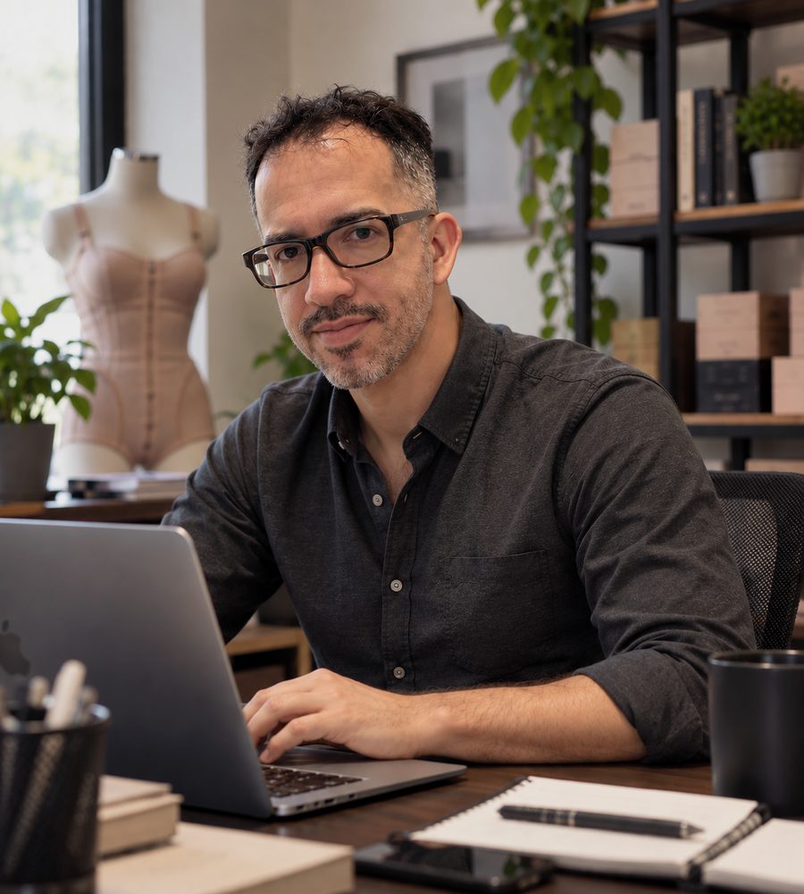 David Villalpando trabajando en su escritorio